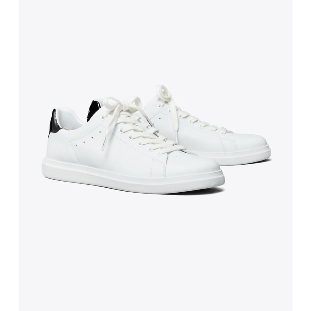 Tory Burch HOWELL COURT SNEAKER white leather black patent leather sz 10 shoes